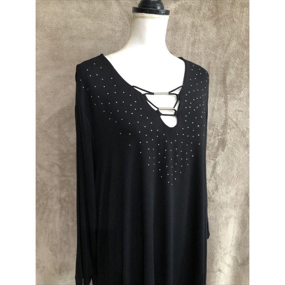 3X Plus Black Top Blouse Stretch 3/4 Sleeve Simply Emma #394